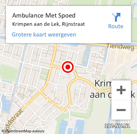 Locatie op kaart van de 112 melding: Ambulance Met Spoed Naar Krimpen aan de Lek, Rijnstraat op 9 september 2024 16:49