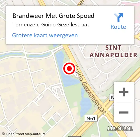 Locatie op kaart van de 112 melding: Brandweer Met Grote Spoed Naar Terneuzen, Guido Gezellestraat op 9 september 2024 16:50