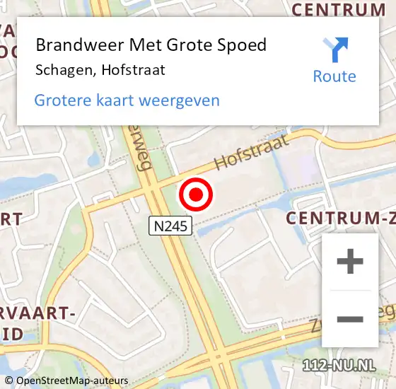 Locatie op kaart van de 112 melding: Brandweer Met Grote Spoed Naar Schagen, Hofstraat op 9 september 2024 16:52