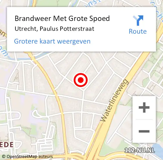 Locatie op kaart van de 112 melding: Brandweer Met Grote Spoed Naar Utrecht, Paulus Potterstraat op 9 september 2024 16:59