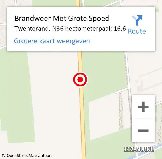 Locatie op kaart van de 112 melding: Brandweer Met Grote Spoed Naar Twenterand, N36 hectometerpaal: 16,6 op 9 september 2024 16:59