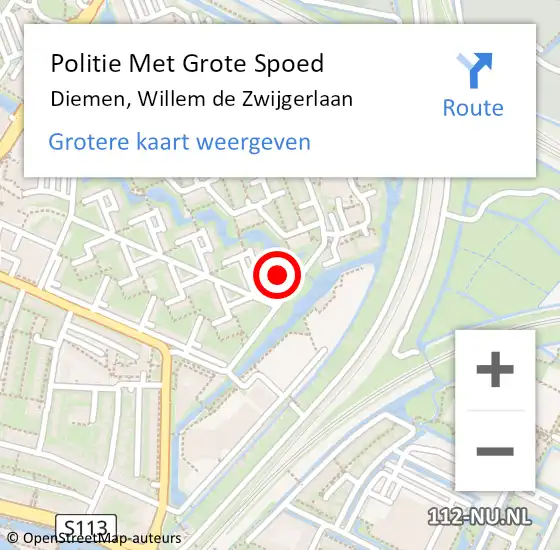 Locatie op kaart van de 112 melding: Politie Met Grote Spoed Naar Diemen, Willem de Zwijgerlaan op 9 september 2024 17:04