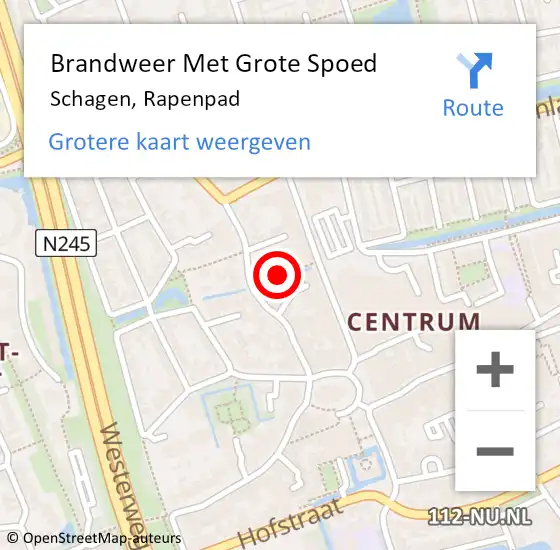 Locatie op kaart van de 112 melding: Brandweer Met Grote Spoed Naar Schagen, Rapenpad op 9 september 2024 17:11