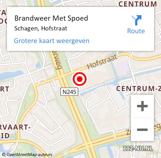 Locatie op kaart van de 112 melding: Brandweer Met Spoed Naar Schagen, Hofstraat op 9 september 2024 17:29