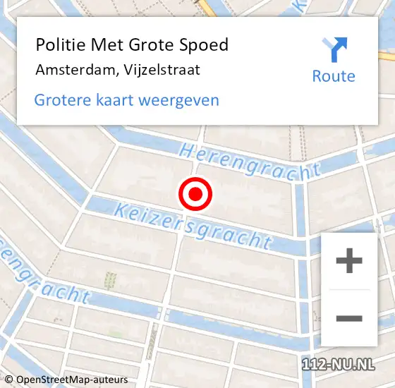 Locatie op kaart van de 112 melding: Politie Met Grote Spoed Naar Amsterdam, Vijzelstraat op 9 september 2024 17:31