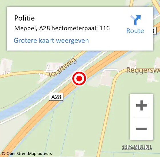 Locatie op kaart van de 112 melding: Politie Meppel, A28 hectometerpaal: 116 op 9 september 2024 17:39