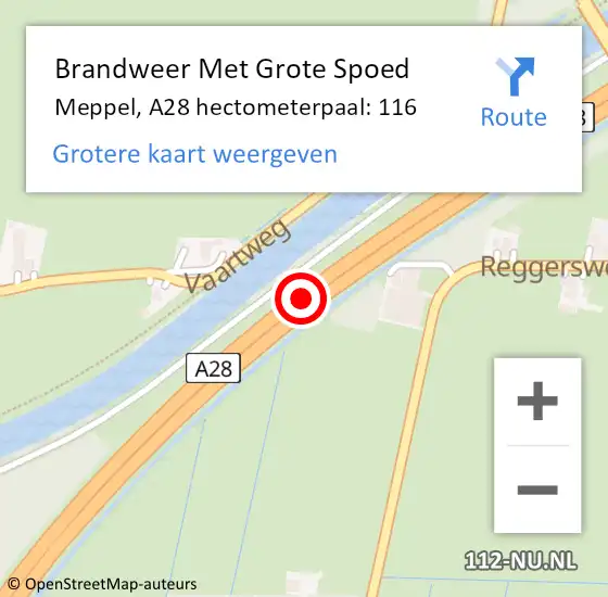 Locatie op kaart van de 112 melding: Brandweer Met Grote Spoed Naar Meppel, A28 hectometerpaal: 116 op 9 september 2024 17:39