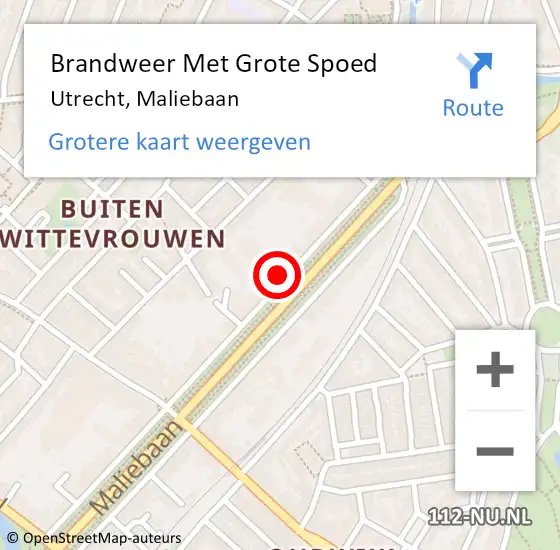 Locatie op kaart van de 112 melding: Brandweer Met Grote Spoed Naar Utrecht, Maliebaan op 9 september 2024 17:54