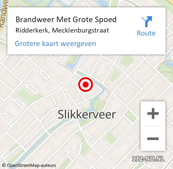 Locatie op kaart van de 112 melding: Brandweer Met Grote Spoed Naar Ridderkerk, Mecklenburgstraat op 9 september 2024 18:04