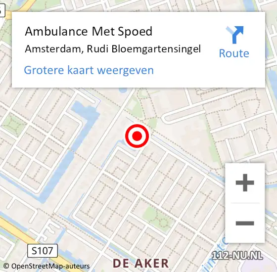 Locatie op kaart van de 112 melding: Ambulance Met Spoed Naar Amsterdam, Rudi Bloemgartensingel op 9 september 2024 18:04