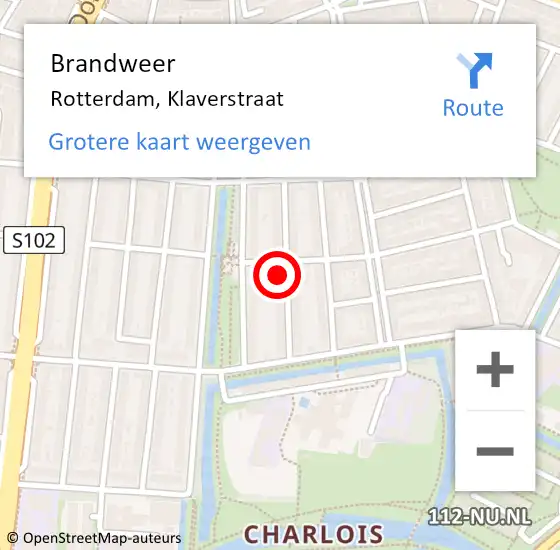 Locatie op kaart van de 112 melding: Brandweer Rotterdam, Klaverstraat op 9 september 2024 18:07