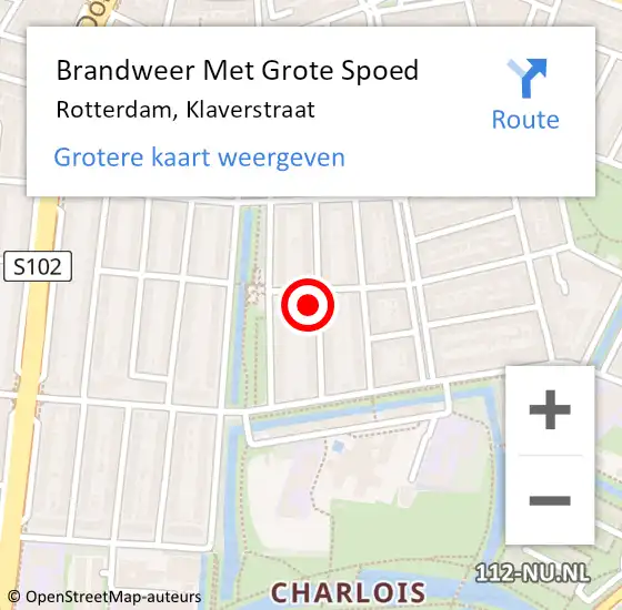 Locatie op kaart van de 112 melding: Brandweer Met Grote Spoed Naar Rotterdam, Klaverstraat op 9 september 2024 18:07