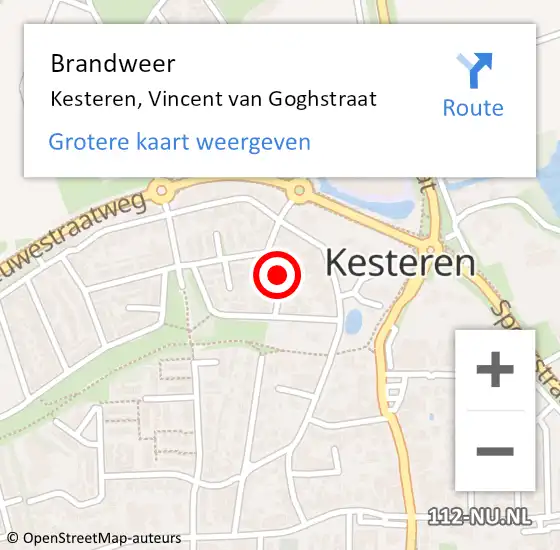 Locatie op kaart van de 112 melding: Brandweer Kesteren, Vincent van Goghstraat op 9 september 2024 18:39