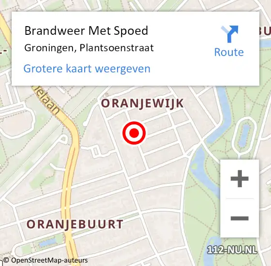 Locatie op kaart van de 112 melding: Brandweer Met Spoed Naar Groningen, Plantsoenstraat op 9 september 2024 18:40