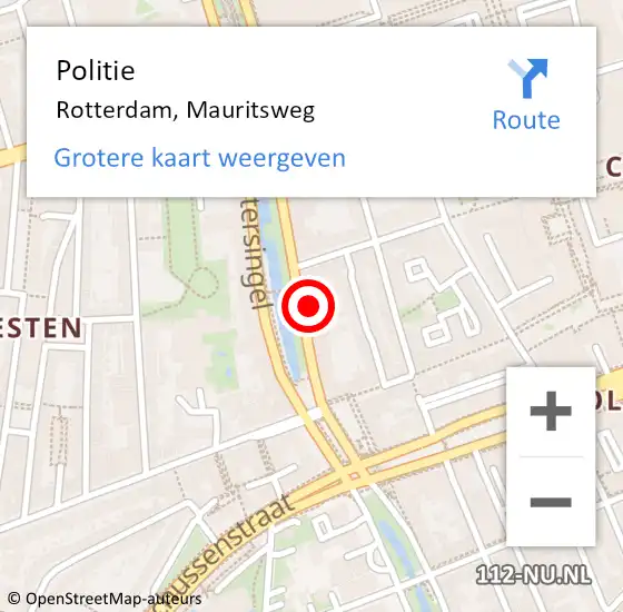 Locatie op kaart van de 112 melding: Politie Rotterdam, Mauritsweg op 9 september 2024 18:49