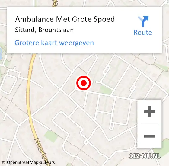 Locatie op kaart van de 112 melding: Ambulance Met Grote Spoed Naar Sittard, Brountslaan op 19 oktober 2014 14:58