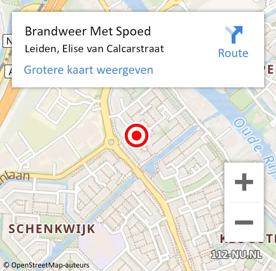 Locatie op kaart van de 112 melding: Brandweer Met Spoed Naar Leiden, Elise van Calcarstraat op 9 september 2024 18:53