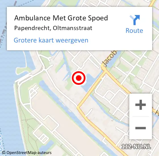 Locatie op kaart van de 112 melding: Ambulance Met Grote Spoed Naar Papendrecht, Oltmansstraat op 9 september 2024 18:59