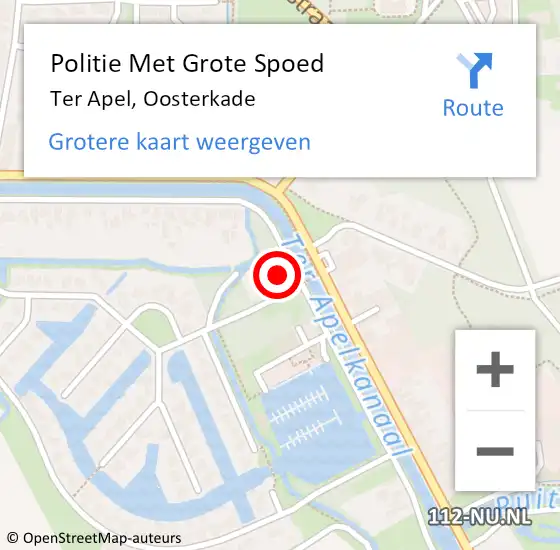 Locatie op kaart van de 112 melding: Politie Met Grote Spoed Naar Ter Apel, Oosterkade op 9 september 2024 19:01