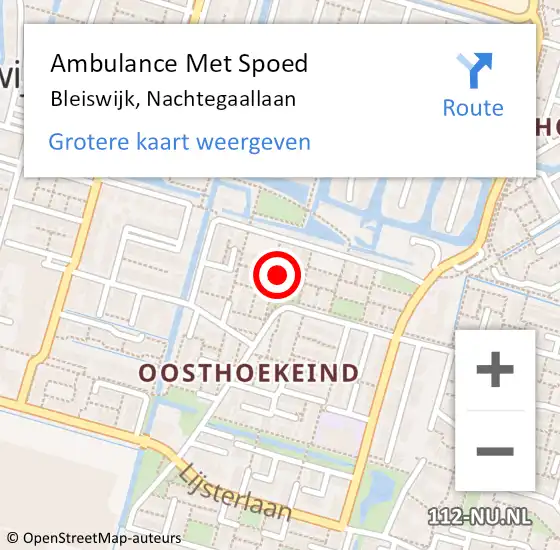 Locatie op kaart van de 112 melding: Ambulance Met Spoed Naar Bleiswijk, Nachtegaallaan op 9 september 2024 19:03