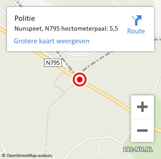 Locatie op kaart van de 112 melding: Politie Nunspeet, N795 hectometerpaal: 5,5 op 9 september 2024 19:12