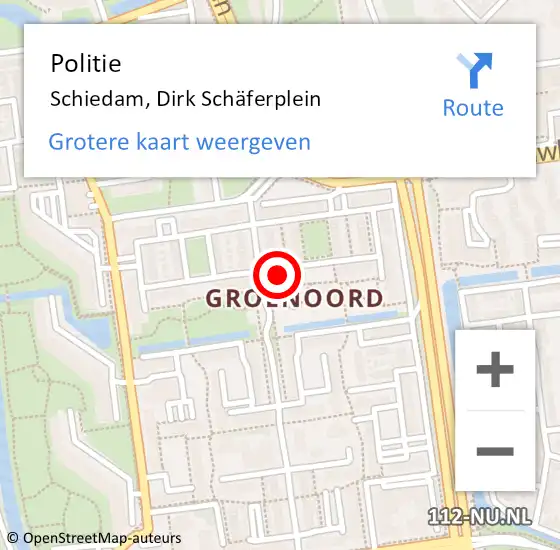 Locatie op kaart van de 112 melding: Politie Schiedam, Dirk Schäferplein op 9 september 2024 19:23