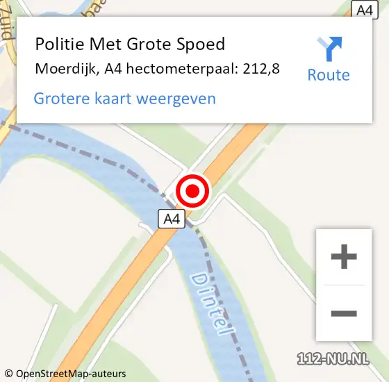 Locatie op kaart van de 112 melding: Politie Met Grote Spoed Naar Moerdijk, A4 hectometerpaal: 212,8 op 9 september 2024 19:28