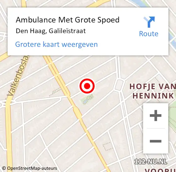 Locatie op kaart van de 112 melding: Ambulance Met Grote Spoed Naar Den Haag, Galileïstraat op 9 september 2024 19:39