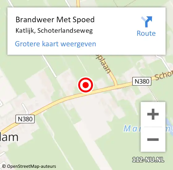 Locatie op kaart van de 112 melding: Brandweer Met Spoed Naar Katlijk, Schoterlandseweg op 9 september 2024 19:45