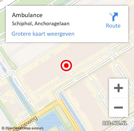 Locatie op kaart van de 112 melding: Ambulance Schiphol, Anchoragelaan op 9 september 2024 19:57