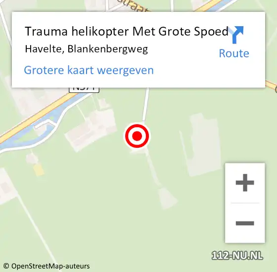 Locatie op kaart van de 112 melding: Trauma helikopter Met Grote Spoed Naar Havelte, Blankenbergweg op 9 september 2024 20:05