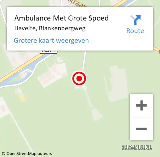 Locatie op kaart van de 112 melding: Ambulance Met Grote Spoed Naar Havelte, Blankenbergweg op 9 september 2024 20:05