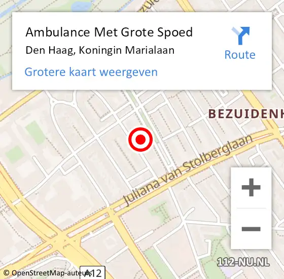 Locatie op kaart van de 112 melding: Ambulance Met Grote Spoed Naar Den Haag, Koningin Marialaan op 9 september 2024 20:40