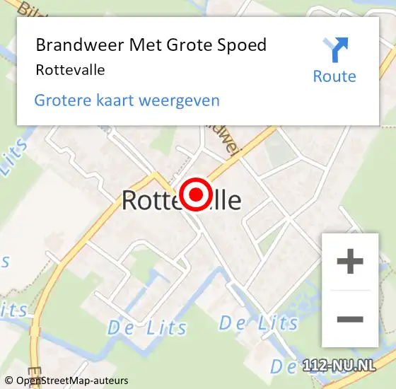 Locatie op kaart van de 112 melding: Brandweer Met Grote Spoed Naar Rottevalle op 9 september 2024 21:00