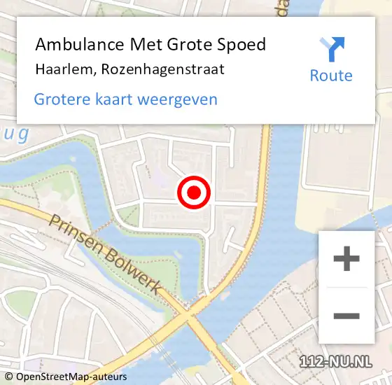 Locatie op kaart van de 112 melding: Ambulance Met Grote Spoed Naar Haarlem, Rozenhagenstraat op 9 september 2024 21:09