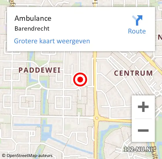 Locatie op kaart van de 112 melding: Ambulance Barendrecht op 9 september 2024 21:43