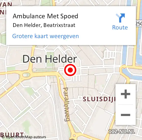 Locatie op kaart van de 112 melding: Ambulance Met Spoed Naar Den Helder, Beatrixstraat op 9 september 2024 21:54