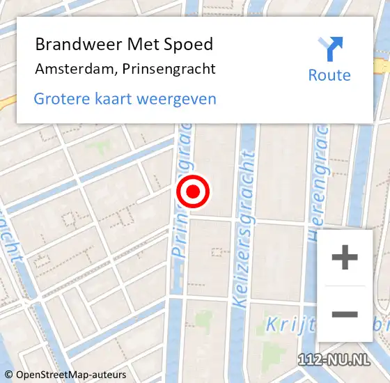 Locatie op kaart van de 112 melding: Brandweer Met Spoed Naar Amsterdam, Prinsengracht op 9 september 2024 22:29