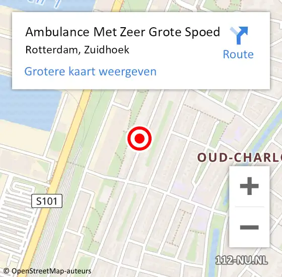 Locatie op kaart van de 112 melding: Ambulance Met Zeer Grote Spoed Naar Rotterdam, Zuidhoek op 9 september 2024 22:35