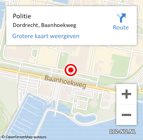 Locatie op kaart van de 112 melding: Politie Dordrecht, Baanhoekweg op 9 september 2024 23:21