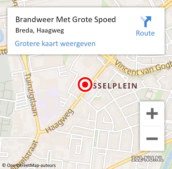 Locatie op kaart van de 112 melding: Brandweer Met Grote Spoed Naar Breda, Haagweg op 9 september 2024 23:40