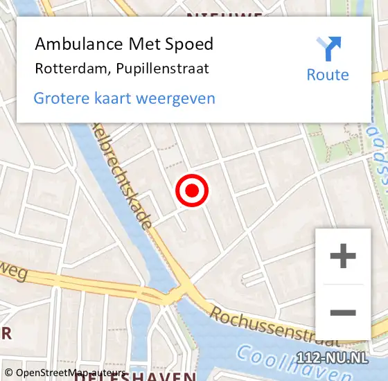 Locatie op kaart van de 112 melding: Ambulance Met Spoed Naar Rotterdam, Pupillenstraat op 10 september 2024 00:20