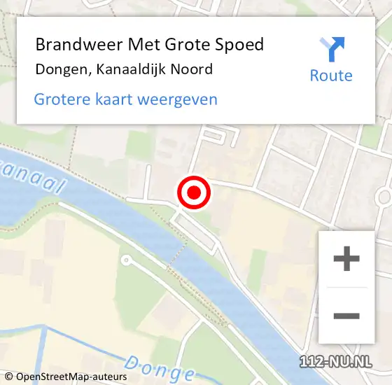 Locatie op kaart van de 112 melding: Brandweer Met Grote Spoed Naar Dongen, Kanaaldijk Noord op 10 september 2024 00:34