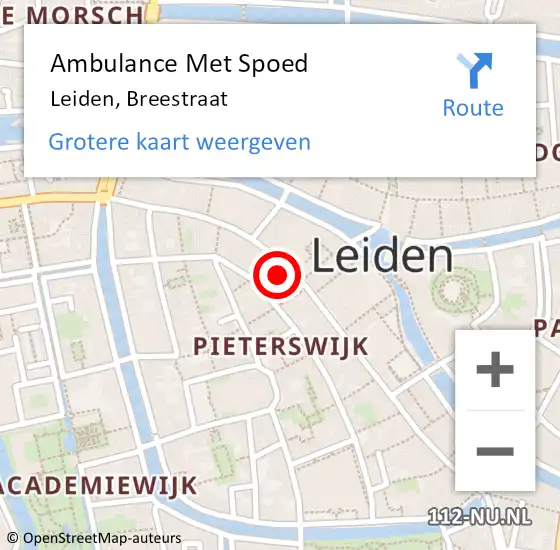 Locatie op kaart van de 112 melding: Ambulance Met Spoed Naar Leiden, Breestraat op 10 september 2024 00:44