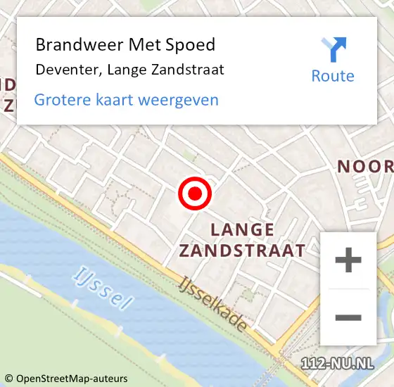 Locatie op kaart van de 112 melding: Brandweer Met Spoed Naar Deventer, Lange Zandstraat op 10 september 2024 00:59