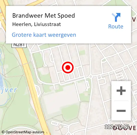 Locatie op kaart van de 112 melding: Brandweer Met Spoed Naar Heerlen, Liviusstraat op 10 september 2024 01:43