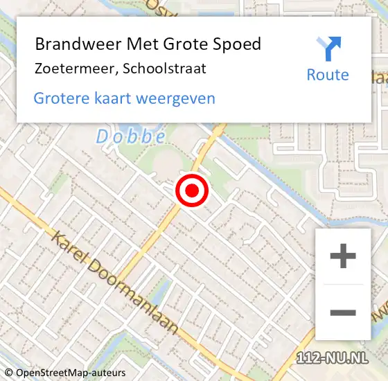 Locatie op kaart van de 112 melding: Brandweer Met Grote Spoed Naar Zoetermeer, Schoolstraat op 10 september 2024 01:53