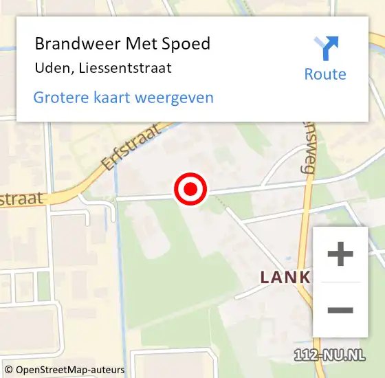 Locatie op kaart van de 112 melding: Brandweer Met Spoed Naar Uden, Liessentstraat op 10 september 2024 01:56