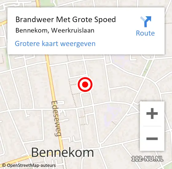 Locatie op kaart van de 112 melding: Brandweer Met Grote Spoed Naar Bennekom, Weerkruislaan op 10 september 2024 01:56