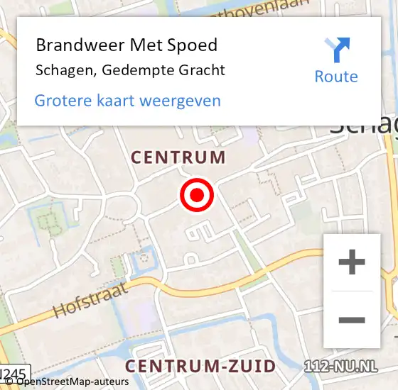 Locatie op kaart van de 112 melding: Brandweer Met Spoed Naar Schagen, Gedempte Gracht op 10 september 2024 01:59